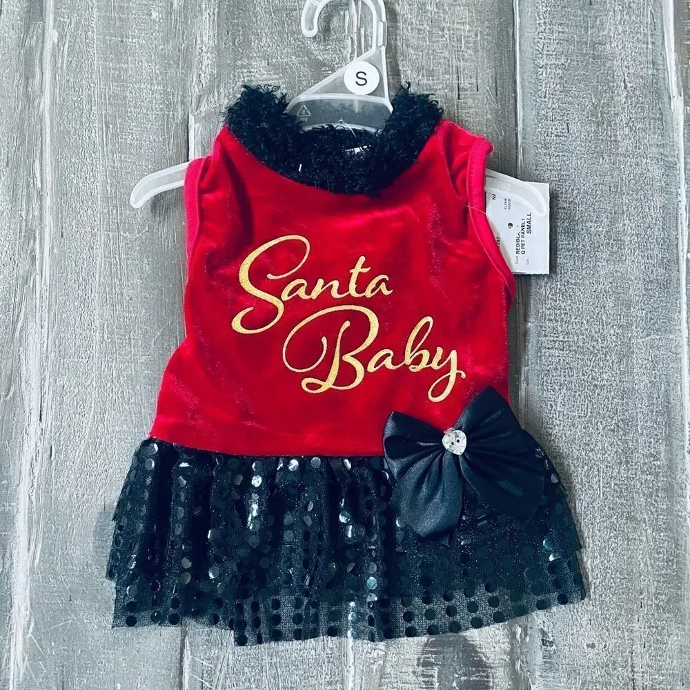 Santa Baby Red Velvet Sequin Christmas Dog Pet Dress S